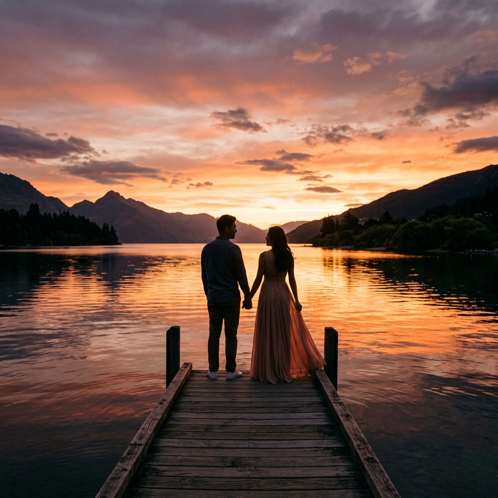 Romantic Pre-Wedding lakeside sunset shoot